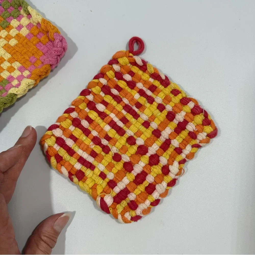 3 Hand Loomed Loop Loom Braided Potholders Coforful Multicolor Kitchen